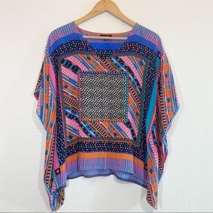 Tolani Silk Briyana Colorful Handkerchief Hem Top Small